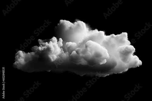 White cloud isolated on black background. Created with Generative AI Technology