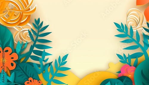 Realistic summer background with vegetation in paper cut style. Generative ai