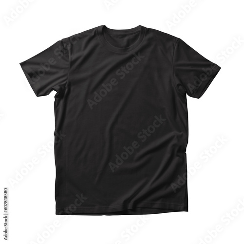 black t shirt round neck plain transparent background 