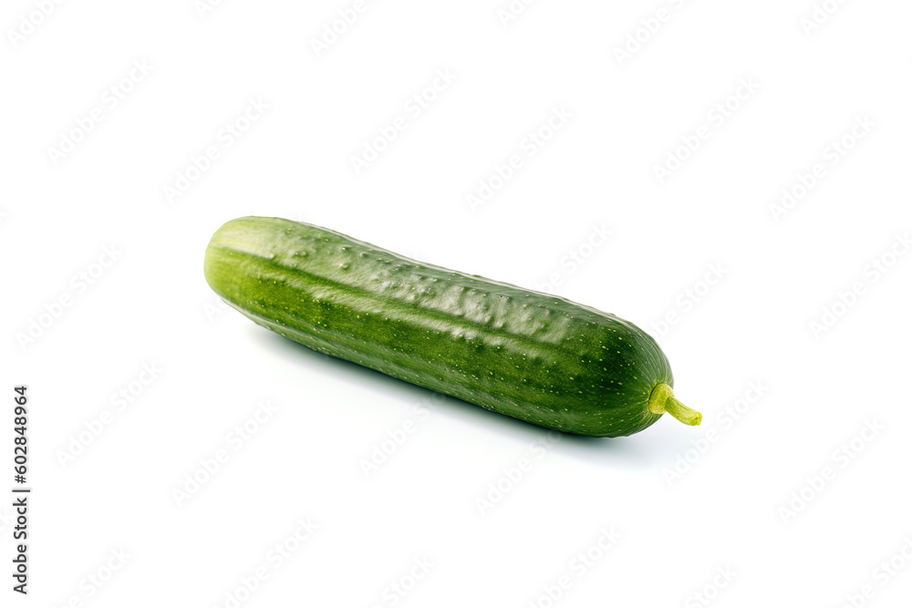 One fresh green cucumber isolated on white background. Created with Generative AI Technology One fresh green cucumber isolated on white background. Created with Generative AI Technology