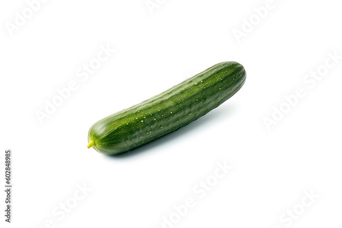 One fresh green cucumber isolated on white background. Created with Generative AI Technology