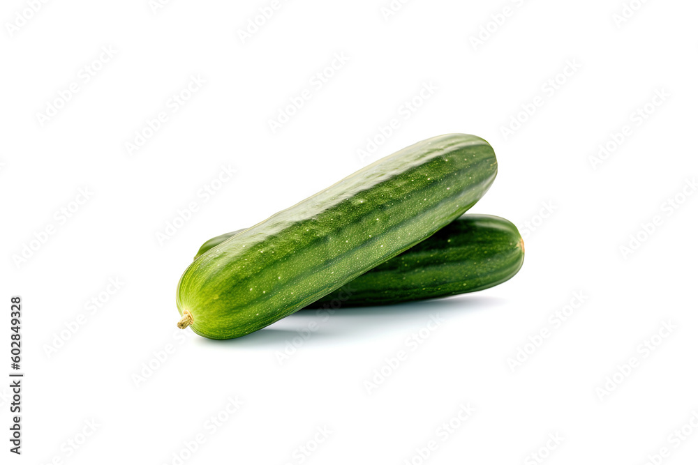 A pile of fresh green cucumbers isolated on white background. Created with Generative AI Technology A pile of fresh green cucumbers isolated on white background. Created with Generative AI Technology