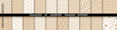 Geometric set of seamless gold and white patterns. Simpless vector graphics