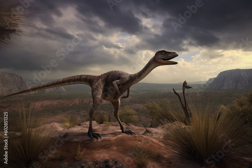 Raptor's Domain Realistic Illustration of Velociraptor in its Primal Habitat AI generated