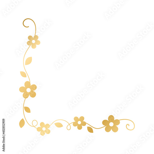 Spring gold floral corner borders. Flower page decoration doodle vector illustration.