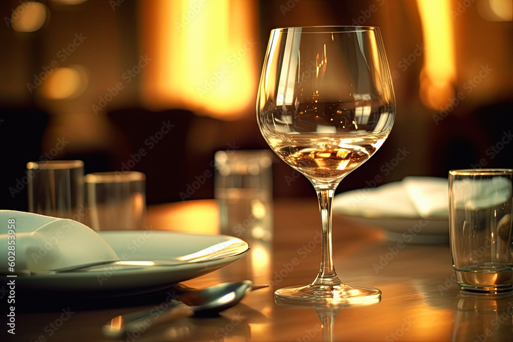 front view of a fancy, wine glass in a beautiful restaurant . Ai generative front view of a fancy, wine glass in a beautiful restaurant . Ai generative
