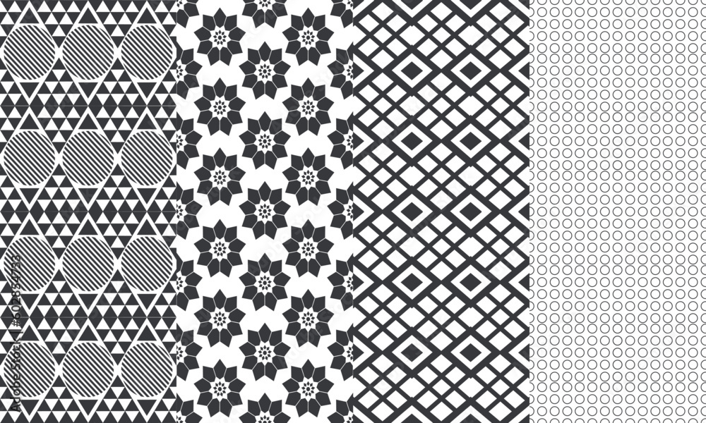 Set of geometric abstract seamless patterns, hexagonal graphic design, geometric shapes print pattern, 3D cubes. Seamless geometric cube pattern.