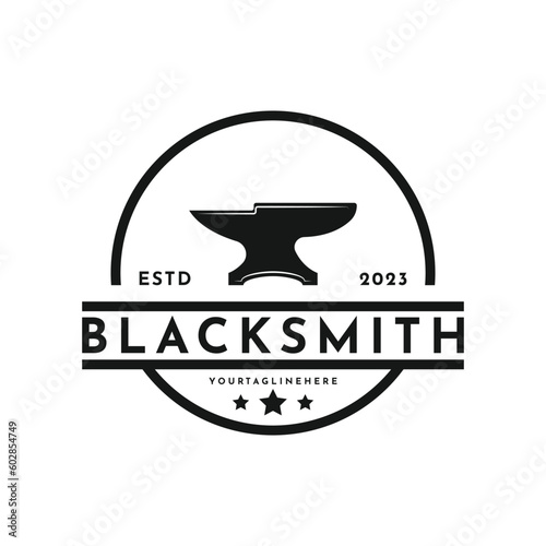 vintage retro anvil blacksmith logo design idea