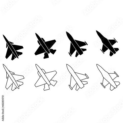 Fighter jet icon vector set. Air Force illustration sign collection. aviation symbol.