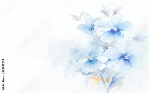 Abstract art background vector. Luxury minimal style wallpaper with blue watercolor flower blue and white watercolor flower art. watercolor blue flower and white splash and white background.