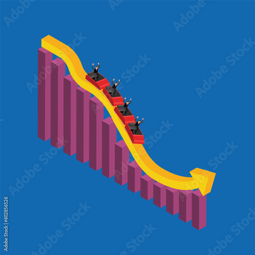 Businessman is riding on a roller coaster isometric 3d vector illustration concept for banner, website, illustration, landing page, flyer, etc