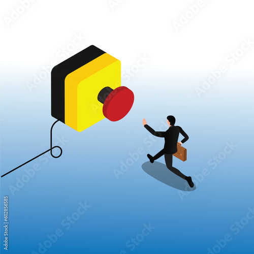 Push button call for emergency help, control or launch rocket, start new business isometric 3d vector illustration concept for banner, website, illustration, landing page, flyer, etc