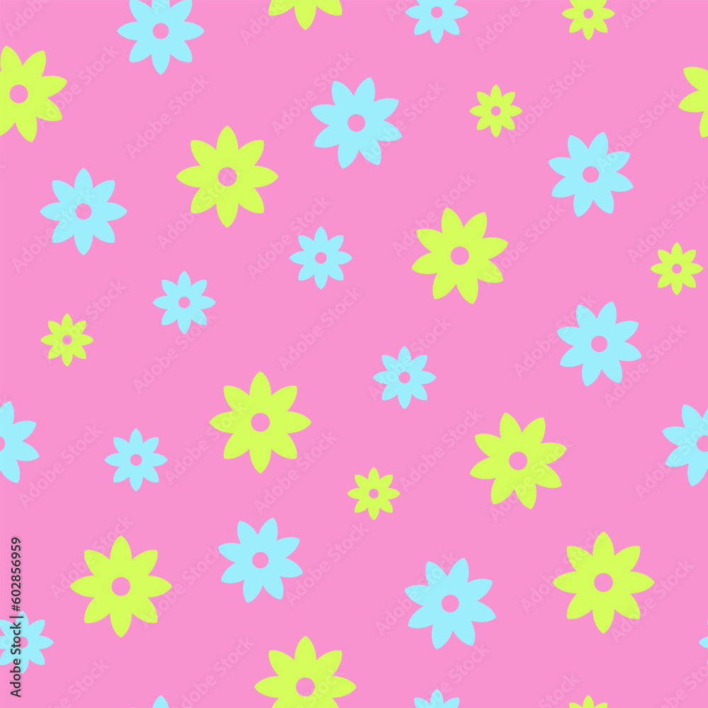 Simple yellow and light blue flowers seamless pattern on light pink background, for pattern, background, wallpaper, wrapping paper, textile, fabrics Simple yellow and light blue flowers seamless pattern on light pink background, for pattern, background, wallpaper, wrapping paper, textile, fabrics