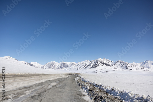 James Dalton Highway with beautiful clear mountain range in Alaska
