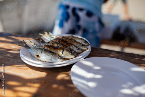 Sardines on a plate at a Chiringuito in Spain photo
