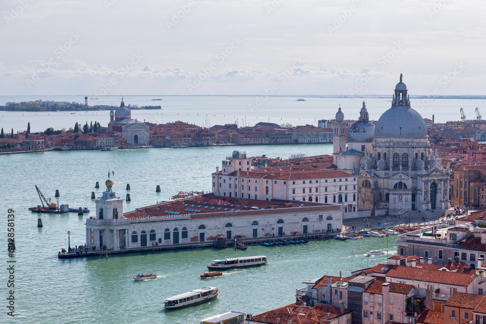 Aerial view of Santa Maria della Salute and the Punta della Dogana in Venice