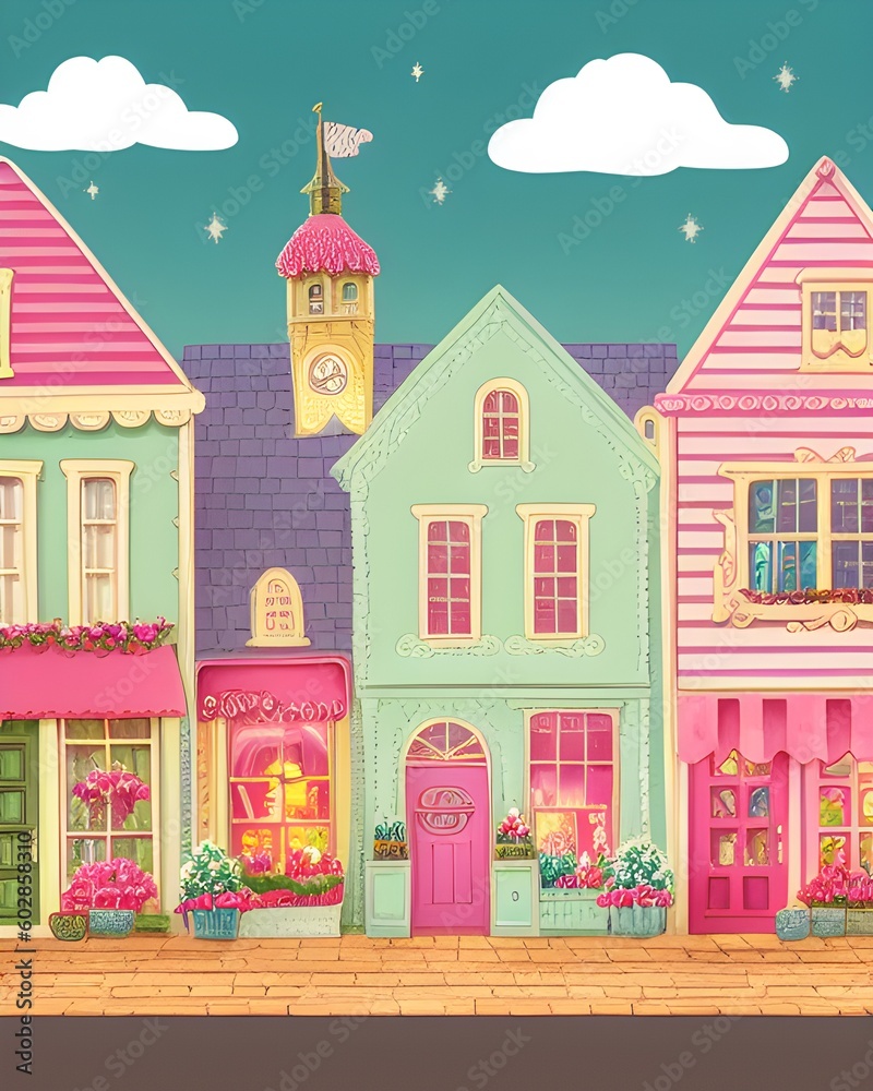 candy houses in the city illustration