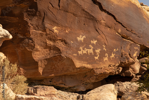 Petroglyphs on a rock face at Arches National Park
