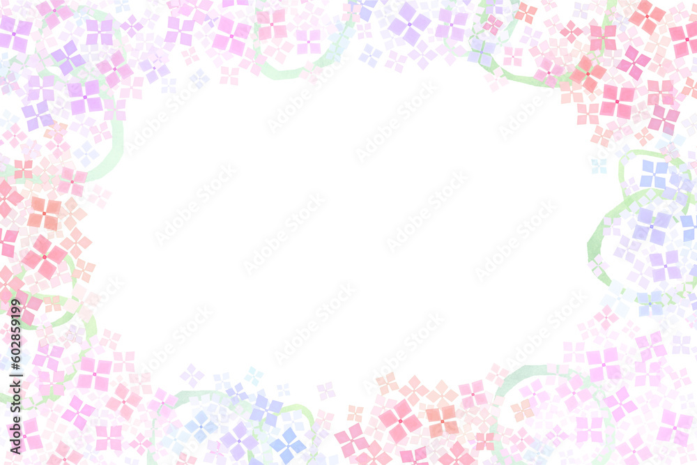 ピンクとパープルのアジサイの花のフレーム背景