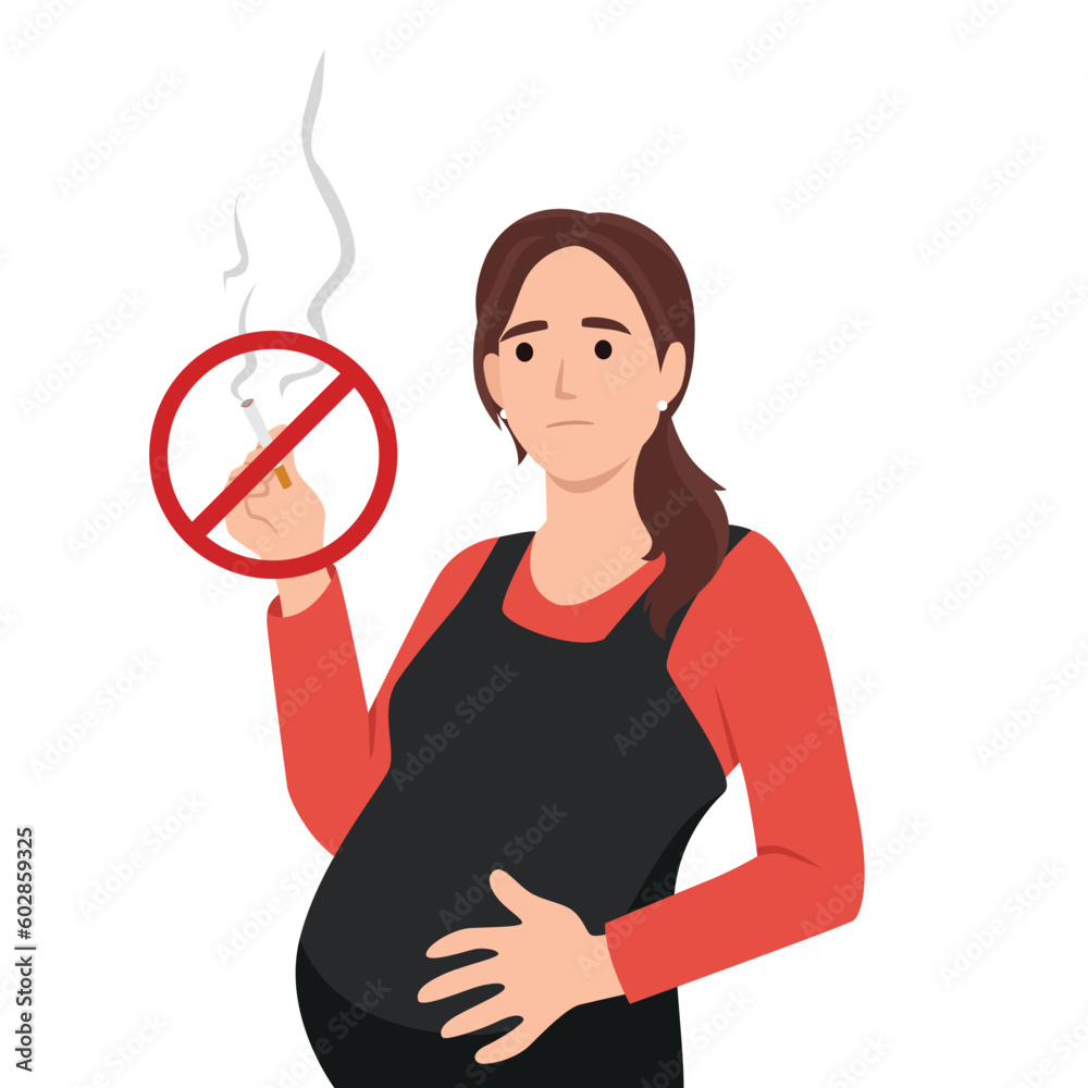 No smoking while pregnant concept vector illustration. Pregnant woman inside no smoking sign in