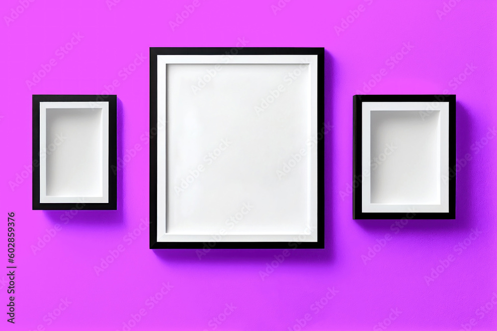 Poster Mockup different picture frames on very bright color background, ai generative