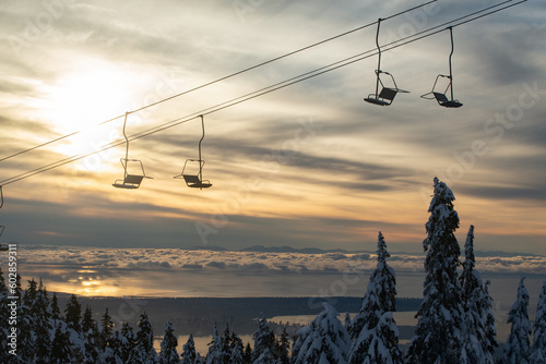 Empty Chairlift at Sunset in North Vancouver British Columbia Canada