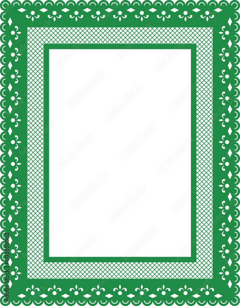 Papel picado template. Cut out design with empty space for text and traditional folk ornaments. Vector illustration. Papel picado template. Cut out design with empty space for text and traditional folk ornaments. Vector illustration.