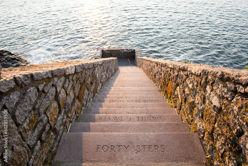 Newport Cliff Walk Forty Steps at sunrise photo