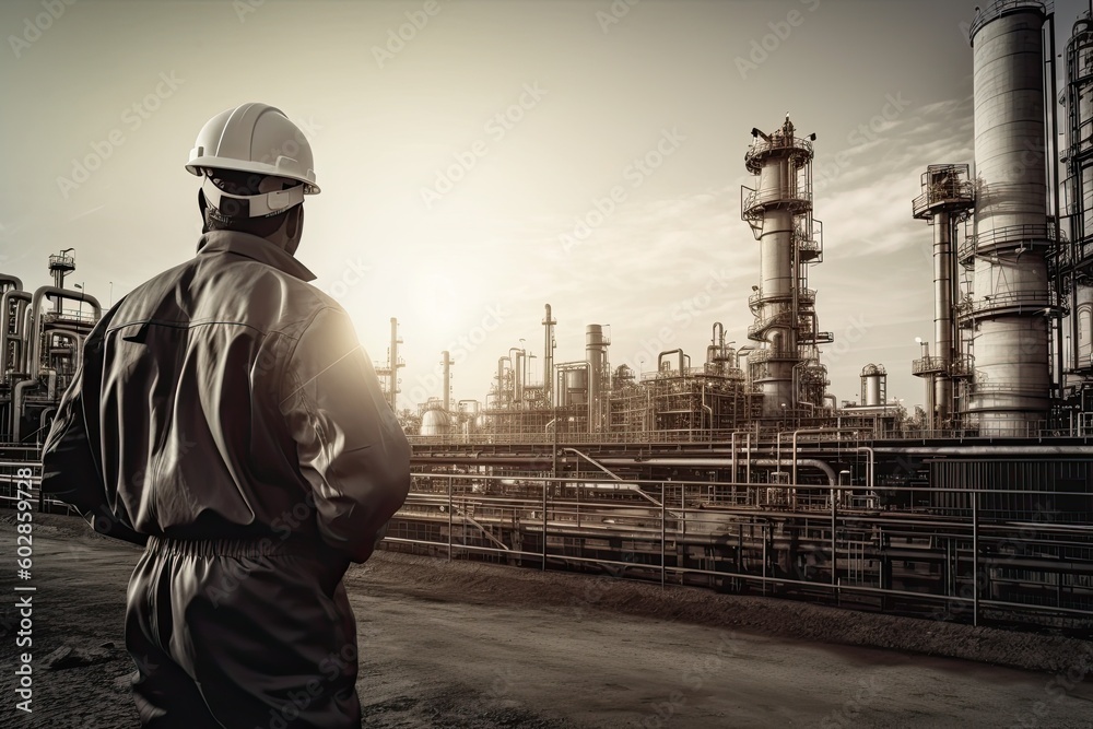 Engineer or Technician in front of oil and gas refinery plant. Engineer or Technician in front of oil and gas refinery plant.