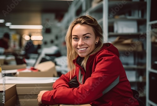 Smiling woman in the office, generative AI, Generative AI