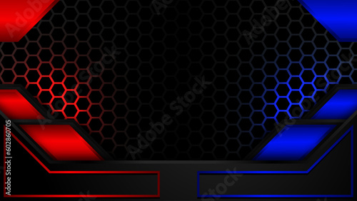versus the red and blue team against a futuristic black background. design of sport banner, poster, advertisement, promotion