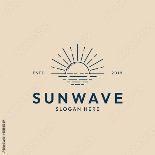 sun wave line art logo minimalist, icon and symbol vector illustration design