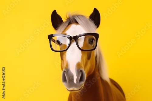 Portrait of a Long hair Horse with glasses generative ai © Fahad
