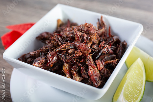 A view of a bowl of chapulines.