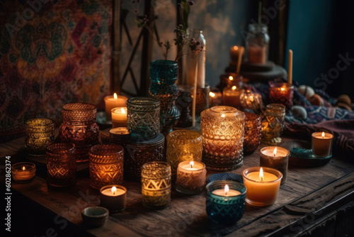 Bohemian ambience with candles Generative AI