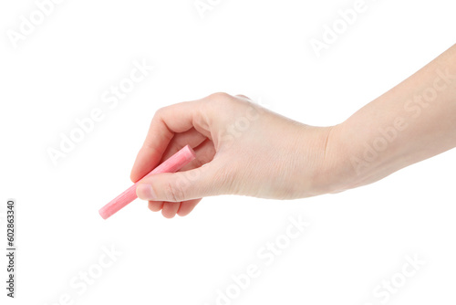 Hand with chalk isolated on white background, PNG
