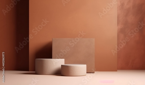 Abstract podium for organic packaging presentation and cosmetic product on summer botanical background with shadows natural style, generative ai © Nuchylee
