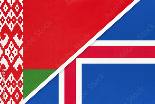 Belarus and Iceland, symbol of country. Belarusian vs Icelandic national flags