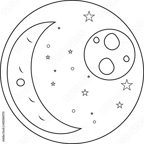 Galaxy moon and stars vector coloring pages