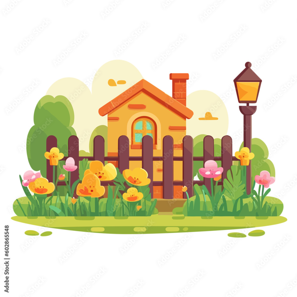 Fototapeta premium colourful illustration of a house in the forest style 4