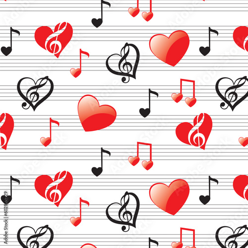 Heart notes pattern on the string love music design