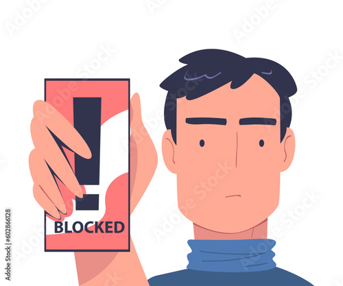 Prohibition of Independent Media with Man Holding Smartphone with Blocked Sign Vector Illustration