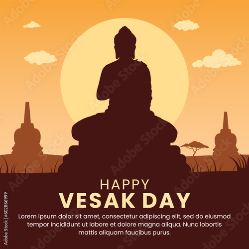 Gautam Buddha meditating silhouette, vector illustration for Vesak day or Buddha Purnima suitable for poster, banner, card or social media post