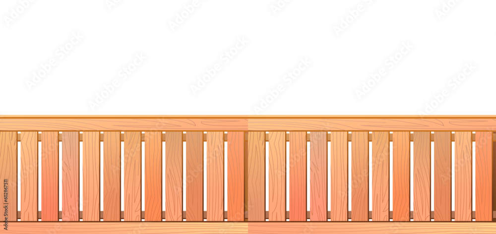 New unpainted wooden fence made of boards and picket fence. Horizontal seamless design. Isolated on white background Vector. New unpainted wooden fence made of boards and picket fence. Horizontal seamless design. Isolated on white background Vector.