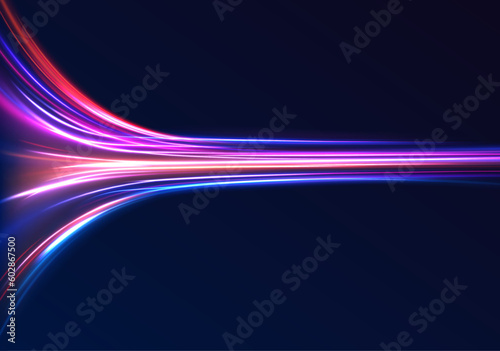  Abstract neon color glowing lines background. Vector futuristic empty neon background. High tech lines, studio product, future cyberspace concept.
