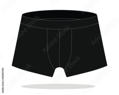 Black Boxer Shorts Pants Template On White Background, Vector File.
