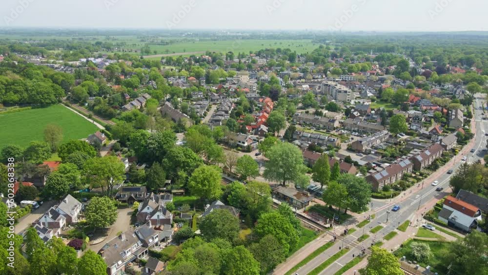 Aerial of a beautiful green neighborhood in the center of small town in the Netherlands Aerial of a beautiful green neighborhood in the center of small town in the Netherlands