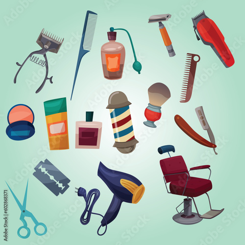 barber shop cartoon set style