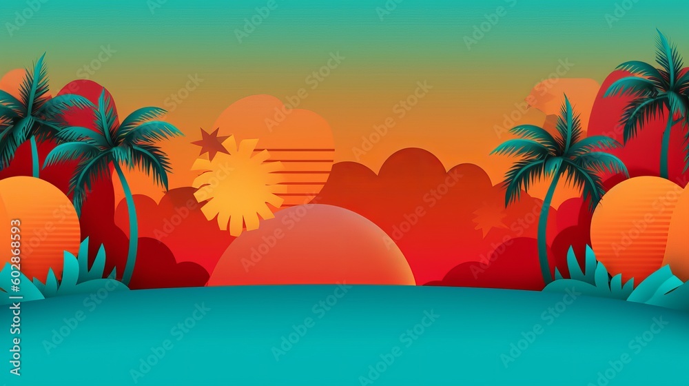 Abstract colorful Summer banner background with beach vibes decorate generative ai