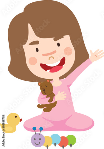 kid girl playing with toys illustration vector